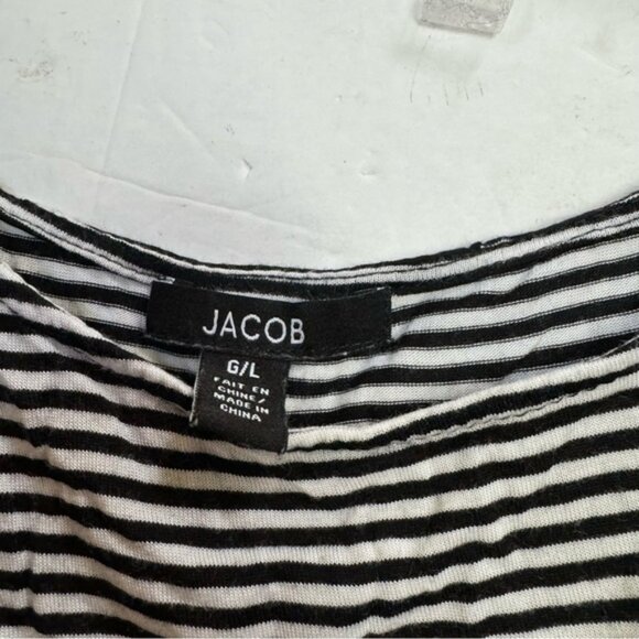 Jacob Vintage Side Zip Slit Ruched Dress Stripe Sheath Drapey Lightweight Crew L - Picture 6 of 15